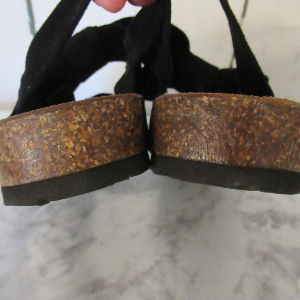 Sundance Sandals 39 7.5 8 Black Suede Cork Bow Backstrap Boho Festival - Picture 6 of 8